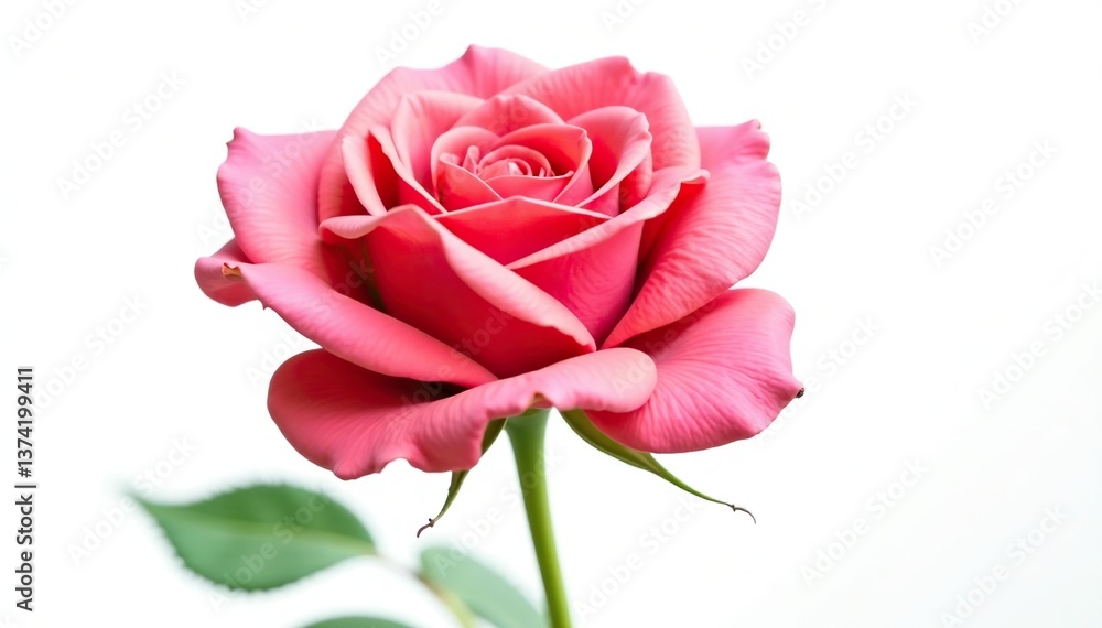Fototapeta premium Vibrant red rose flower isolated on white background, symbol of love and passion, petals, gift