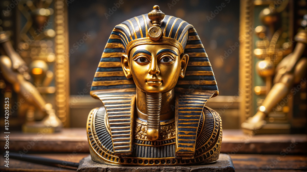 Obraz premium Golden pharaoh bust in museum display