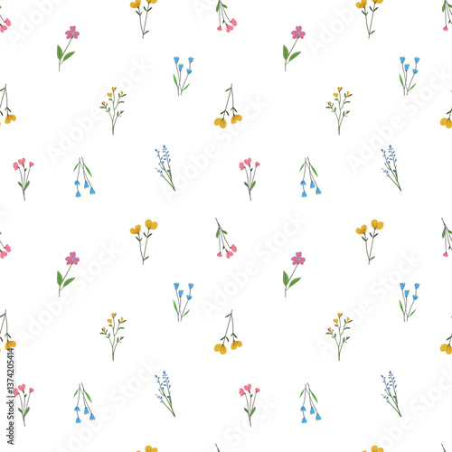 seamless pattern of cute meadow flowers design