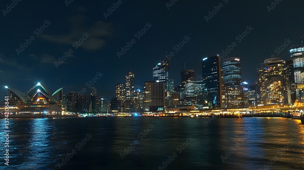 Fototapeta premium 15. A city skyline illuminated by clean renewable energy at night