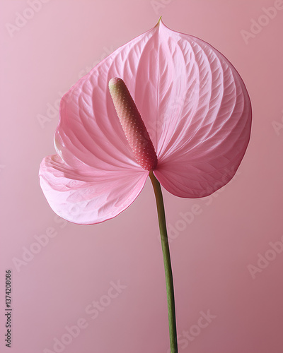 Close-up of pink anthurium flower on soft pastel background