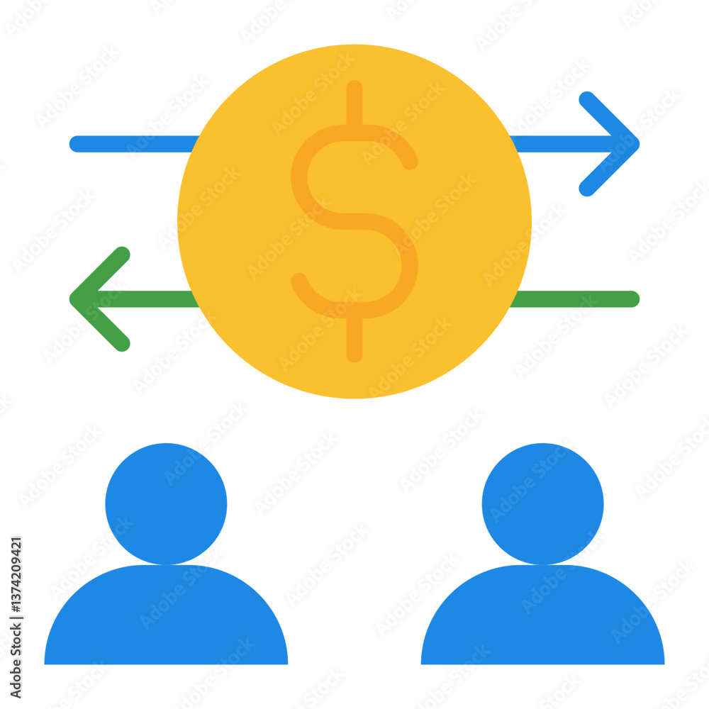 Peer to Peer Payment Icon. Direct digital transaction symbol. Online finance and money transfer sign - stock vector. Flat Icon Peer to Peer Payment Icon. Direct digital transaction symbol. Online finance and money transfer sign - stock vector. Flat Icon