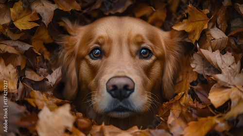 Golden Retriever in Autumn Leaves (4)