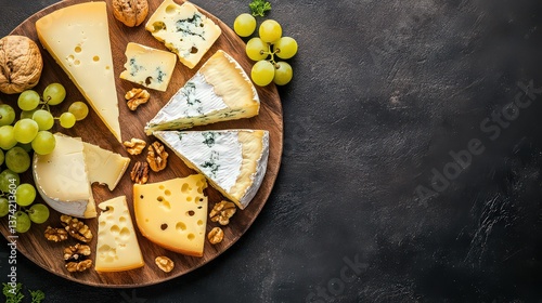 Gourmet Cheese Board with Grapes and Nuts 