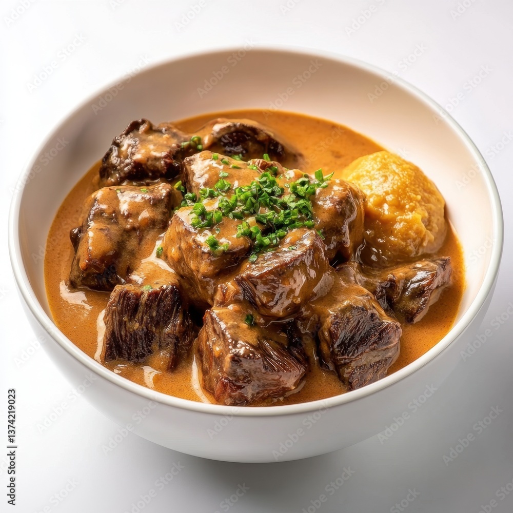 Hearty beef stew with chives and dumpling in creamy gravy Filipino Food Month Hearty beef stew with chives and dumpling in creamy gravy Filipino Food Month