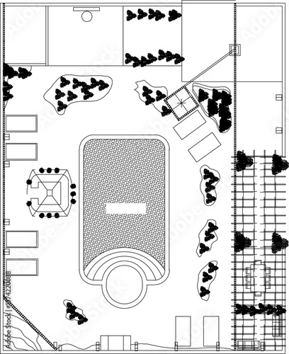 vector sketch illustration design site plan layout landscape public swimming pool 