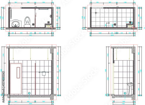 WC layout plan design illustration vector sketch and elevations details
