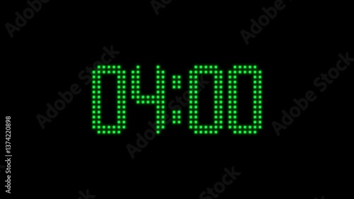 animated countdown timer 5 minute digital led, animation video footage isolated on alpha channel(transparent) background.