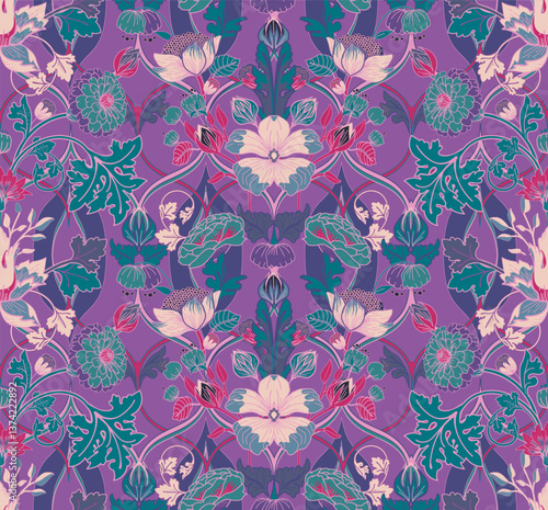 Vintage seamless floral pattern in damask style. For textiles, wallpaper, packaging.
