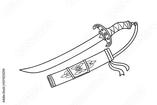 Ornate Dagger with Sheath A Line Drawing Illustration