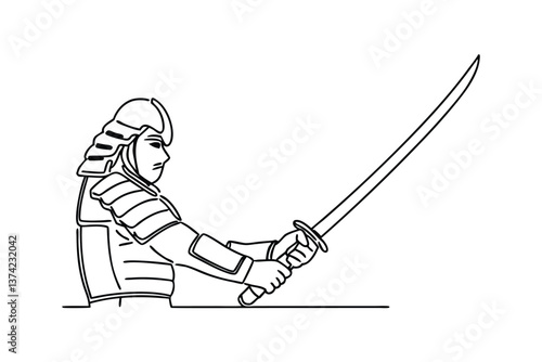 Samurai Warrior Line Art Sword, Armor, Japan, Bushido, Katana