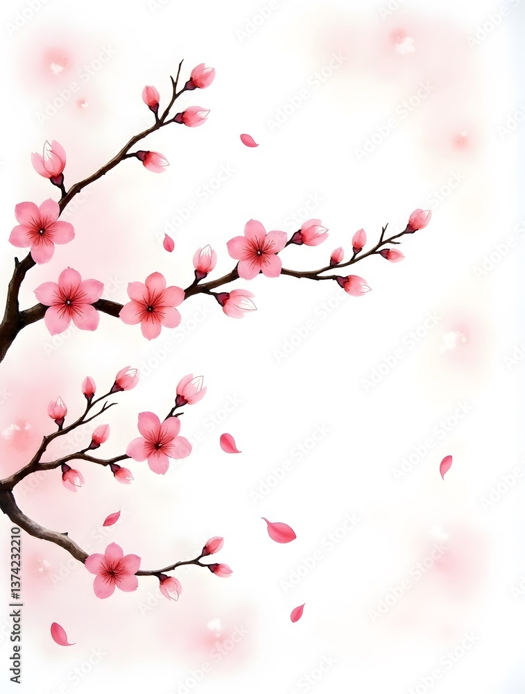 Fototapeta premium Minimalist Cherry Blossom Watercolor - Soft Pink Floral Art
