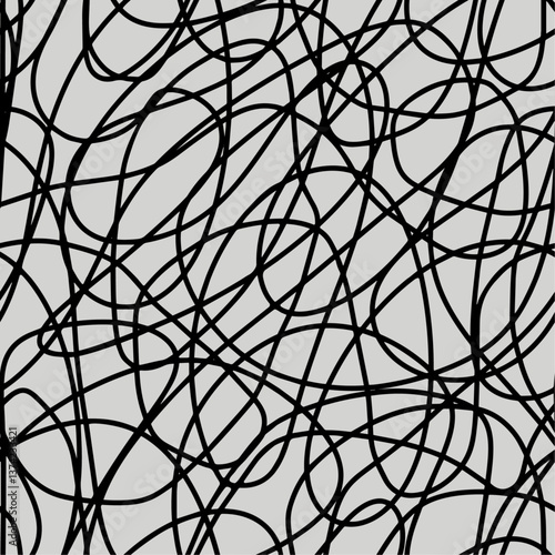 Vector scribble seamless pattern. Abstract careless lines hand drawn black and white illustration. Continued lines ink drawing style, energetic scratches, artistic scribbles, free hand style	