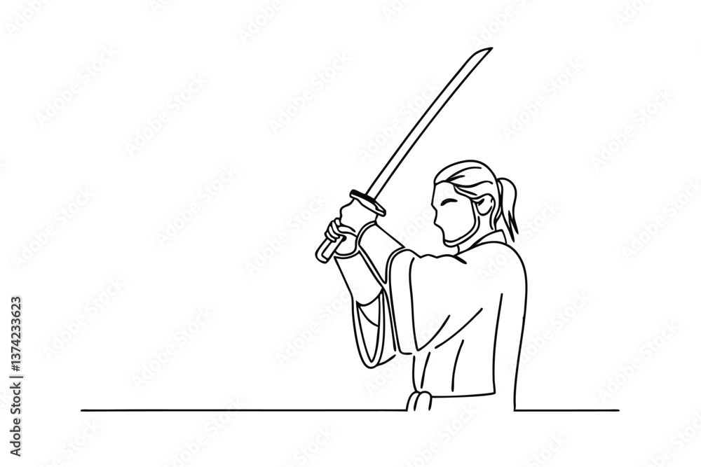 Samurai Warrior Line Art Sword, Pose, Japan, Culture, Single Line Drawing, Elegant, Martial Arts, Try Samurai Warrior Line Art Sword, Pose, Japan, Culture, Single Line Drawing, Elegant, Martial Arts, Try