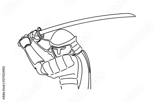 Samurai Warrior Line Art Sword, Armor, Helmet, Japan, Bushido, Battle, Drawing, Sketch, Ancient, Feu
