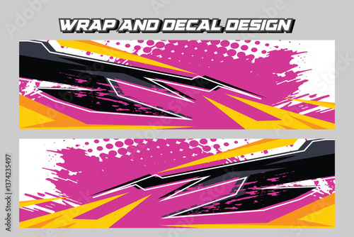Racing Car Wrap Livery Design vector template background white in pink color