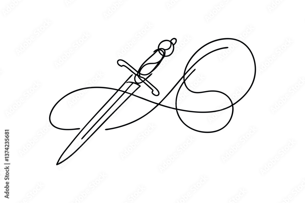 Elegant SingleLine Dagger Drawing Infinity Symbol, Art, Design Elegant SingleLine Dagger Drawing Infinity Symbol, Art, Design