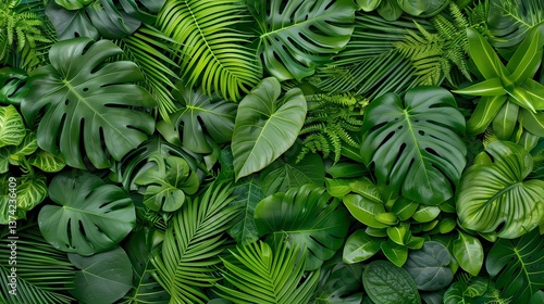 Lush variety of greenery showcasing different tropical leaves in a vibrant arrangement ideal for nature enthusiasts Generative AI