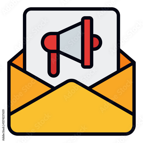 Email Marketing Icon. Digital communication symbol. Online promotion and newsletter strategy sign - stock vector. Filled Line Icon
