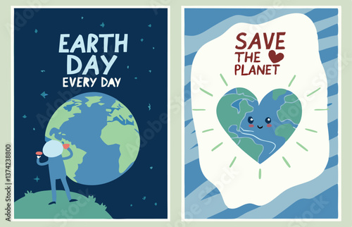 Happy Earth Day! Vector eco illustration for social poster, banner or card on the theme of saving the planet. Make everyday earth day