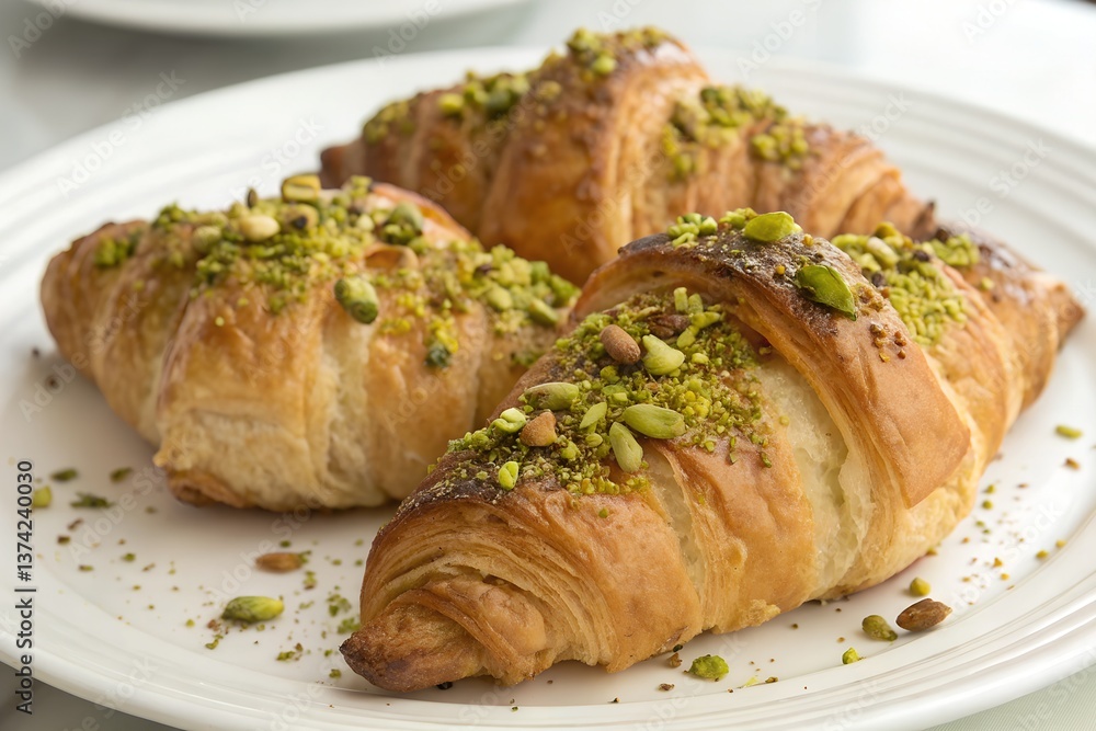 pistachio croissants on white plate pistachio croissants on white plate