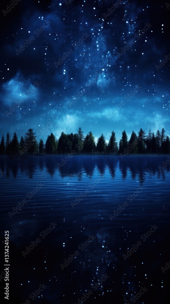 Fototapeta premium Dark blue backwater topview midnight landscape outdoors nature.