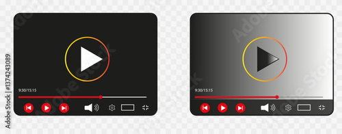 Dark Mode Video Player, Multimedia Interface, Streaming Platform, Play Button Icon, Online Media, Digital Screen, Web Video, UI Design, UX Elements, Interactive Controls, Modern Minimalist Template, I