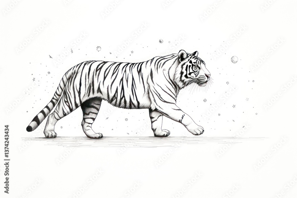 Obraz premium Tiger run wildlife drawing animal.