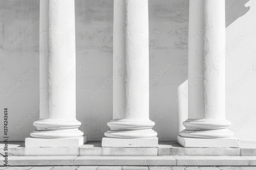 Obraz premium White pillars of Roman-era Temple architecture column monochrome courthouse.