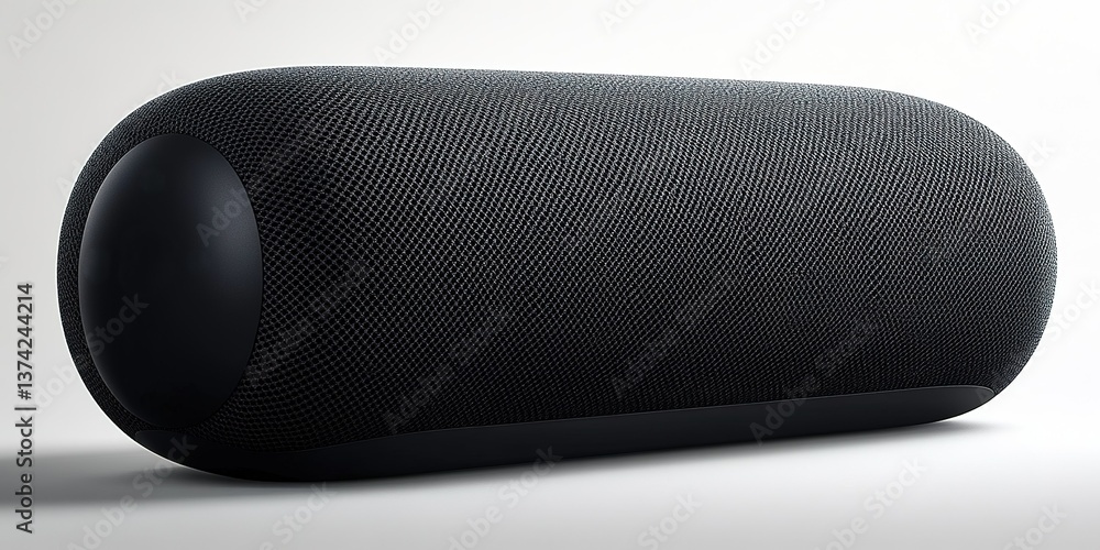 Modern wireless speaker design showcased on a clean surface emphasizes sleek aesthetics and functionality Modern wireless speaker design showcased on a clean surface emphasizes sleek aesthetics and functionality