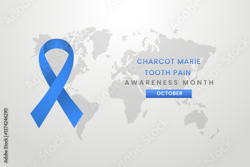 Charcot Marie Tooth awareness with month, Light grey background design with Blue silk ribbon.