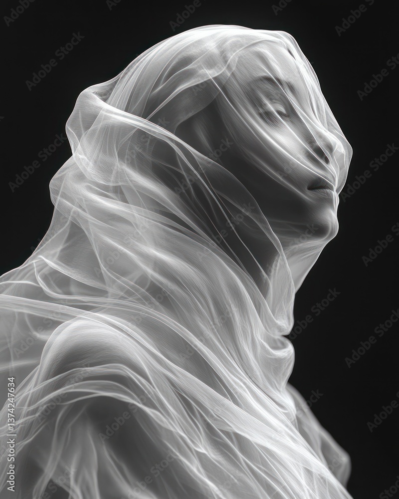 Elegant Draped Fabric Sculpture Monochrome Image Elegant Draped Fabric Sculpture Monochrome Image