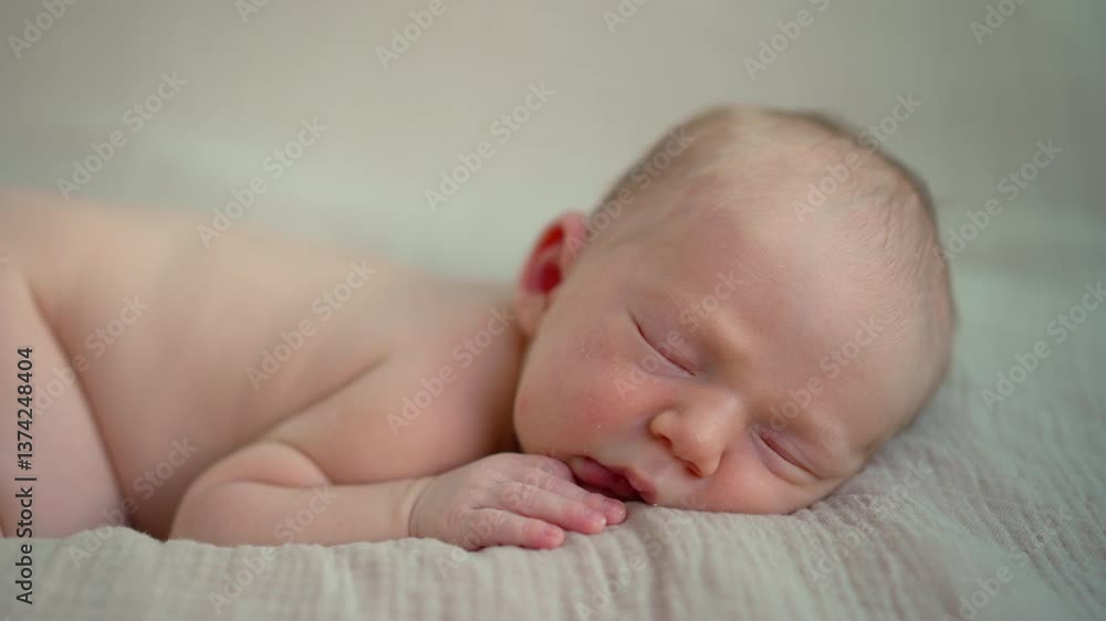 Close-up video of a sleeping newborn baby peacefully wrapped in a soft muslin blanket. A tender and serene moment capturing the innocence and tranquility of a newborn in gentle comfort. Close-up video of a sleeping newborn baby peacefully wrapped in a soft muslin blanket. A tender and serene moment capturing the innocence and tranquility of a newborn in gentle comfort.
