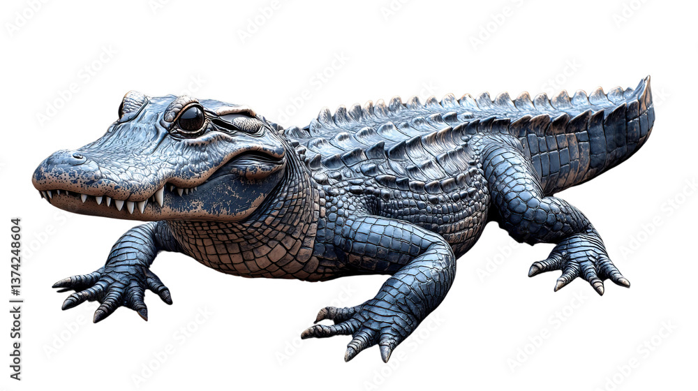 Obraz premium Alligator's Gaze: An alligator, captured in a striking pose, its reptilian form revealing intricate details and textures, presenting a sense of prehistoric grandeur.