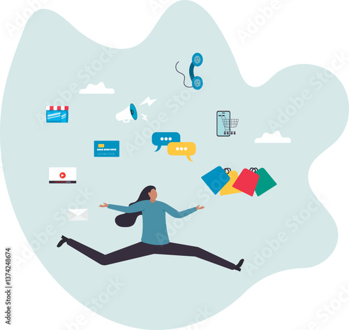 Omnichannel marketing, multi channel for customer to buy products,character for design.