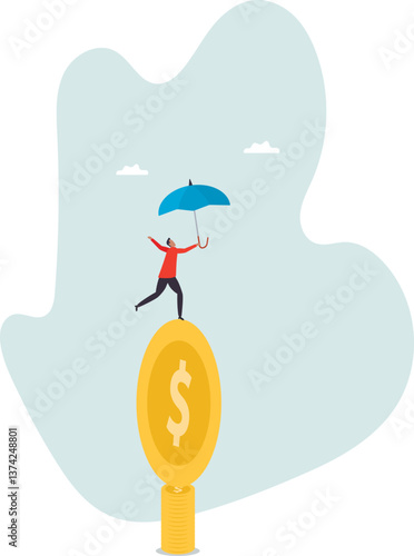 Financial stability, risk or trust, economic challenge, balance or reliability, money management, security or wealth accumulation .character for design.