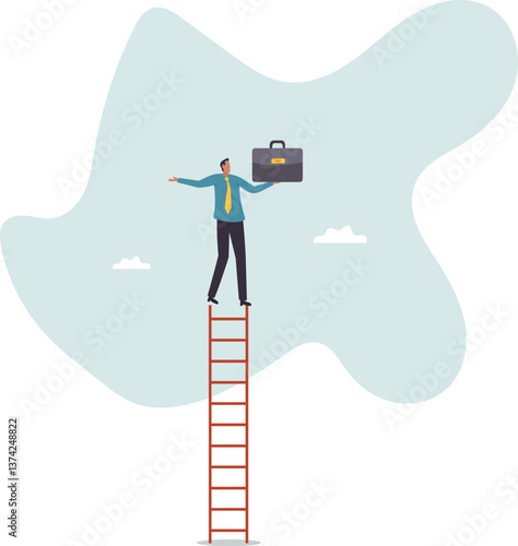 Ladder of success, vision to lead business to achieve goal or opportunity in career .character for design.