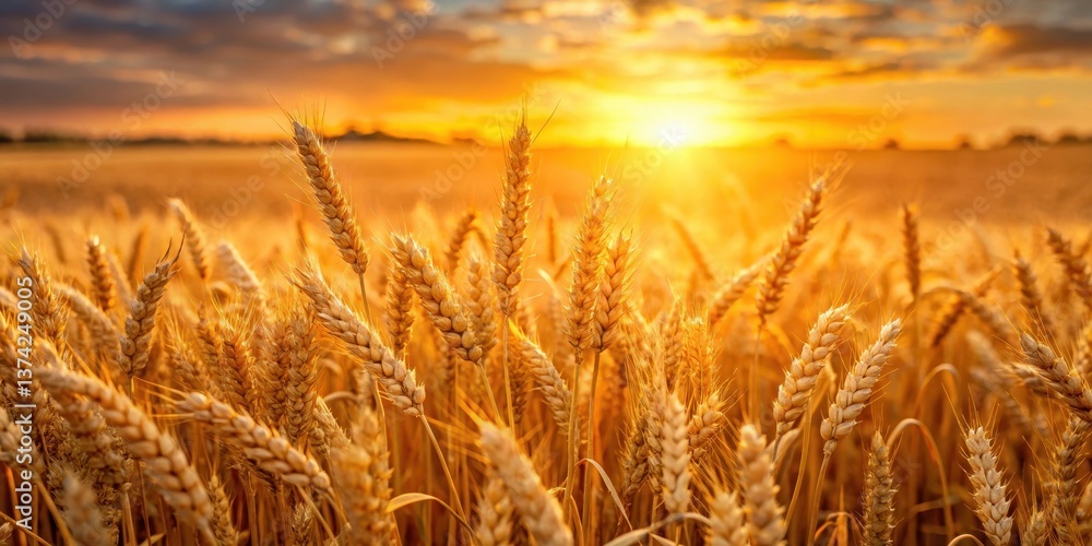 Field of ripe wheat bathed in golden sunlight at sunrise, orange hues , sunrise, orange hues , sunrise, grain Field of ripe wheat bathed in golden sunlight at sunrise, orange hues , sunrise, orange hues , sunrise, grain