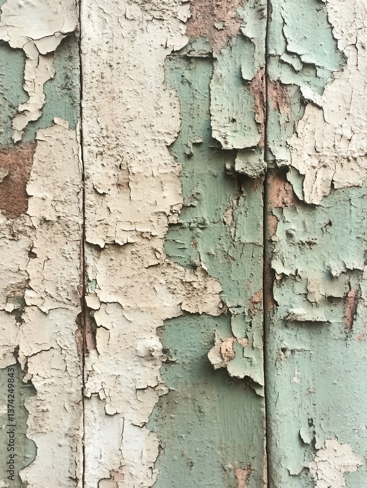 Obraz premium Weathered rustic wood paneling with peeling paint creating a textured surface and vintage aesthetic for backgrounds