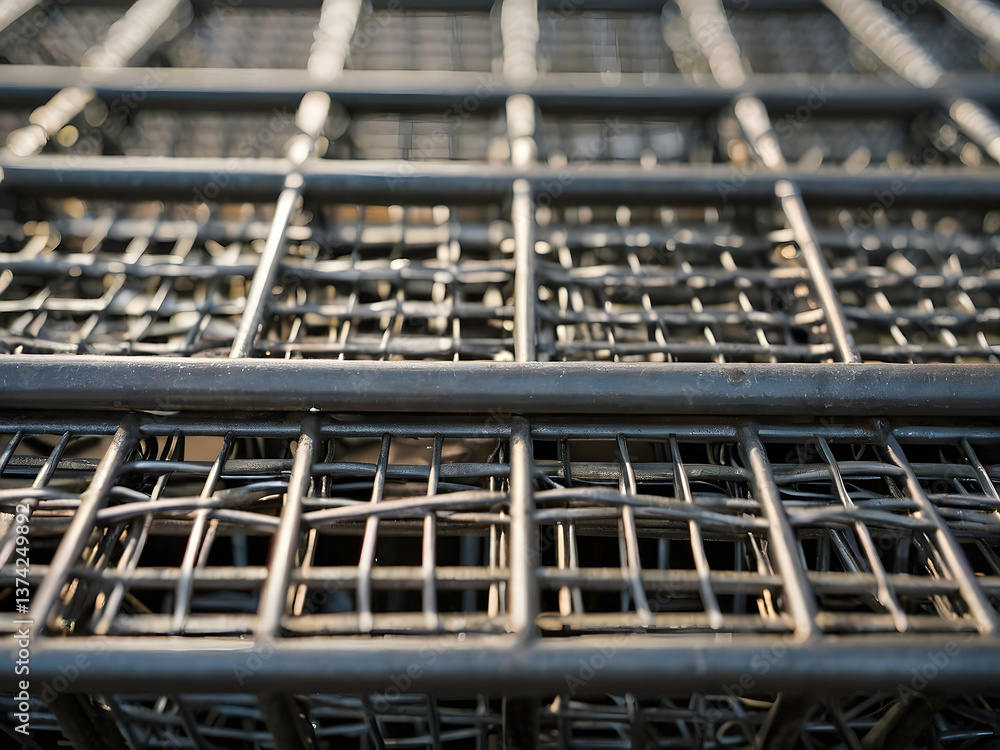 Industrial Gridwork: A close-up, textured capture of a stacked industrial metal grid, displaying a geometric pattern with a multitude of straight lines and right angles. Industrial Gridwork: A close-up, textured capture of a stacked industrial metal grid, displaying a geometric pattern with a multitude of straight lines and right angles.