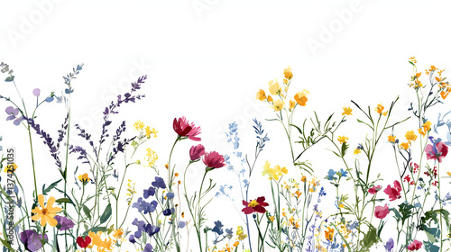 Fototapeta Naklejka Na Ścianę i Meble -  A colorful field of flowers with a white background