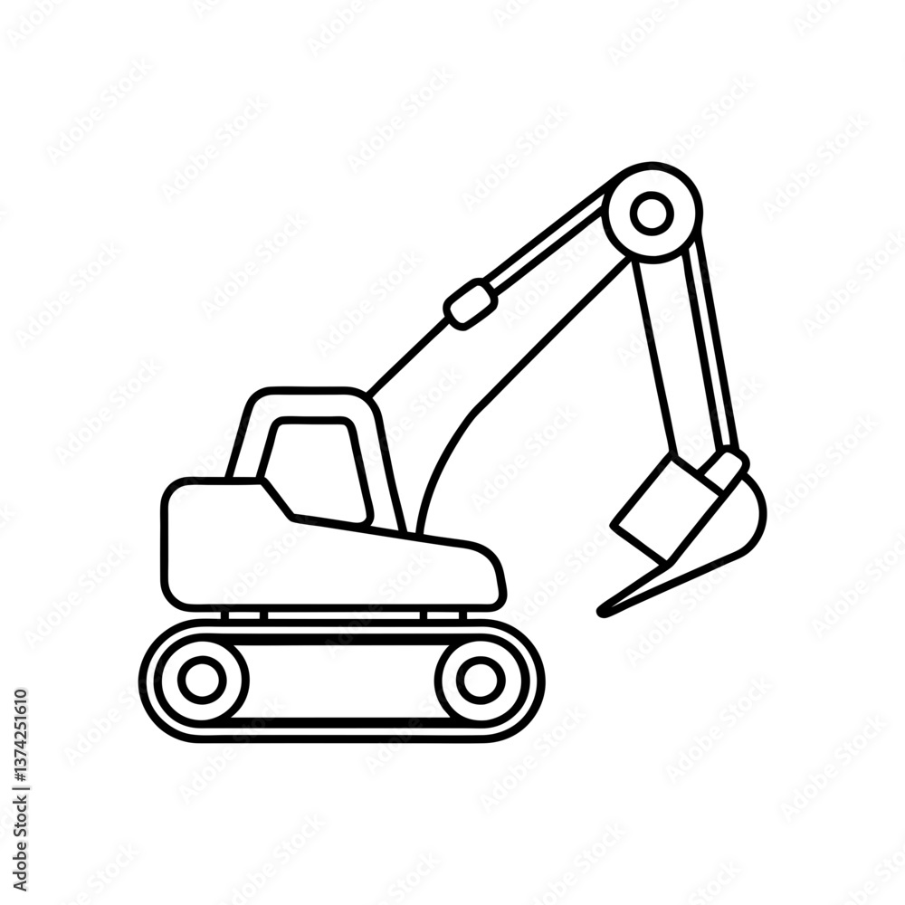 Naklejka premium Excavator coloring page for kids line art illustration