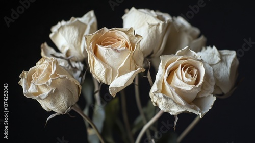 Dried white roses bouquet. Generative AI