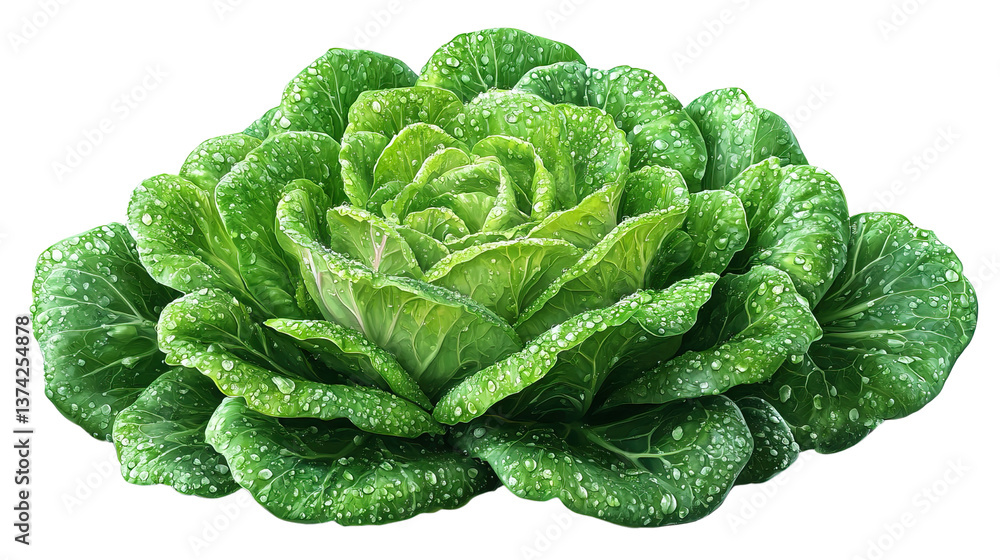 Obraz premium Crisp and Vibrant Lettuce: a close-up shot showcasing a healthy, vibrant head of fresh, green lettuce with visible water droplets, a refreshing symbol of healthy eating and natural goodness.
