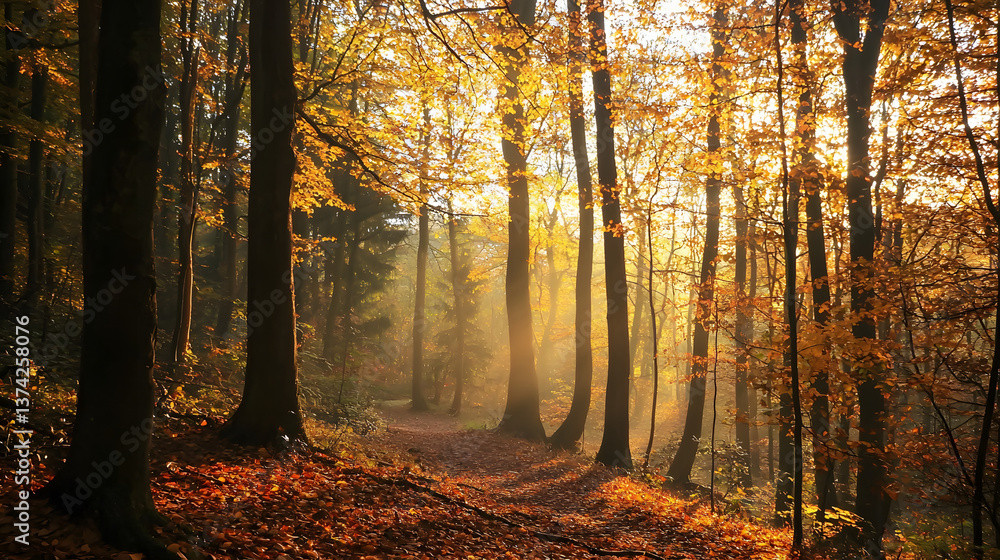 Fototapeta premium A forest with trees in the foreground and background