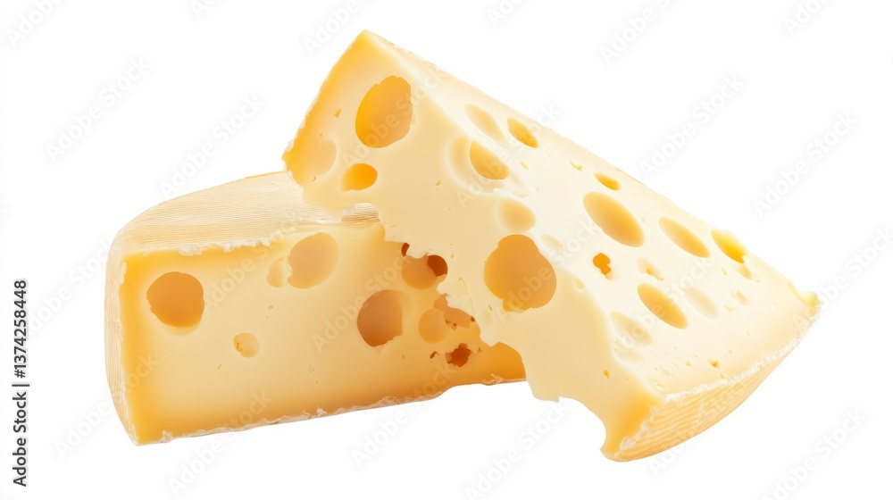 Delicious Swiss Cheese Slices on White Background for Culinary Uses Delicious Swiss Cheese Slices on White Background for Culinary Uses