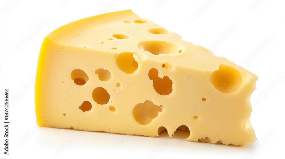 Wedge of Swiss Cheese with Holes on White Background Studio Shot Wedge of Swiss Cheese with Holes on White Background Studio Shot