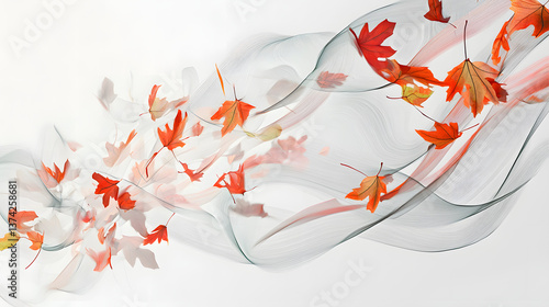 A painting of autumn leaves with a white background