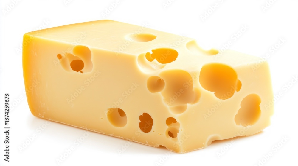 Cheese Wedge with Holes on White Background a Dairy Food Staple Cheese Wedge with Holes on White Background a Dairy Food Staple