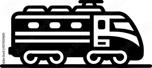 Train icon in black and white style depicting rapid transportation  